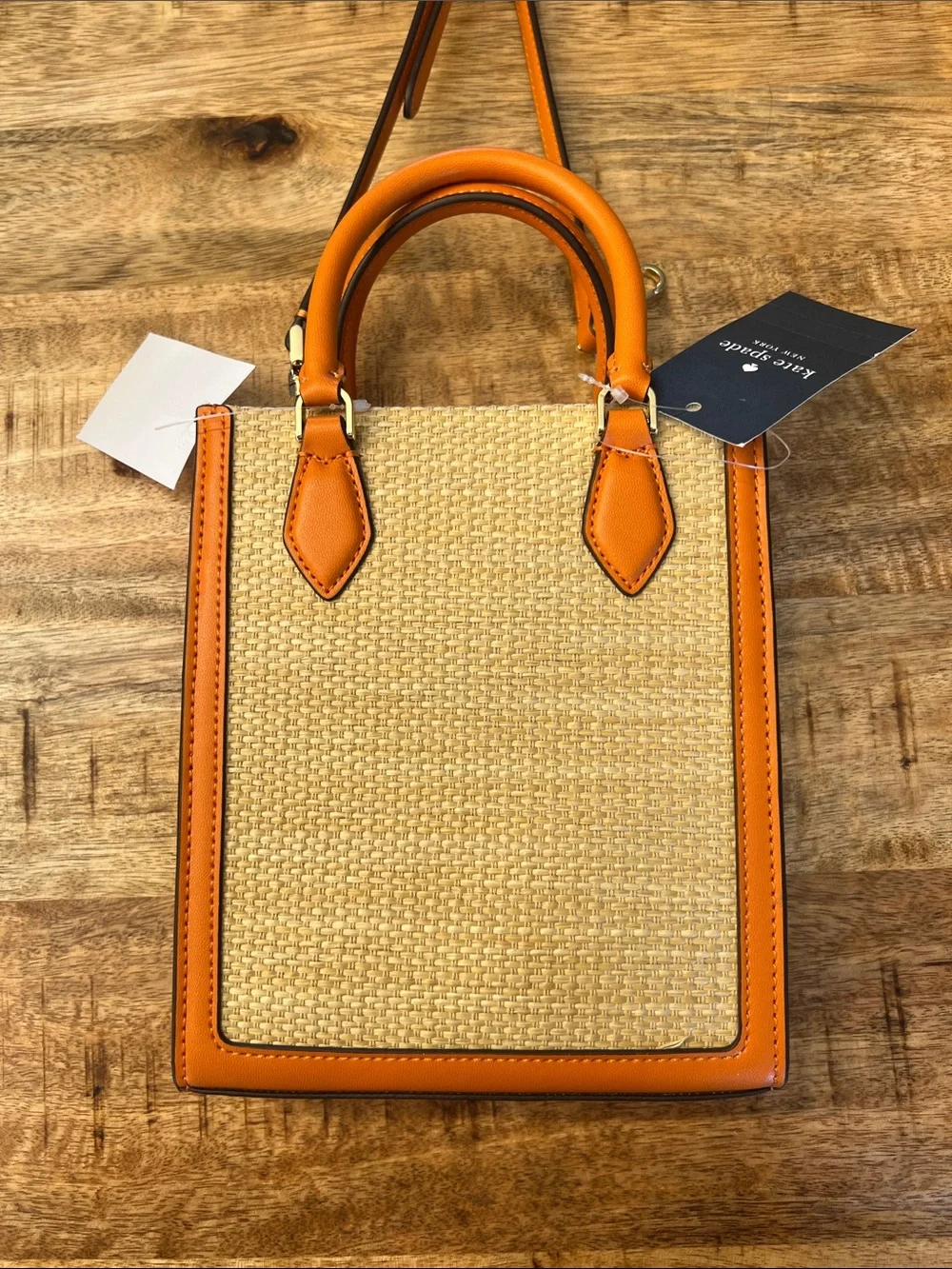 kate spade Natural Straw Tote with Orange Trim and Handles